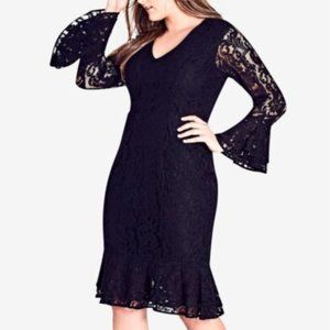 Black Lace Long Bell Sleeve Lined Dress